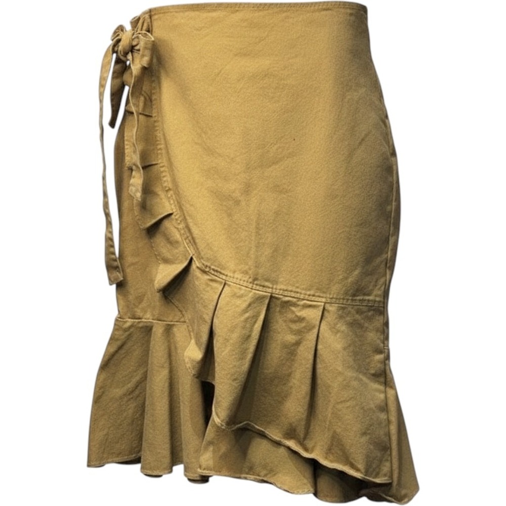 Who What Wear Mustard Yellow Ruffle Faux Wrap Skirt Size 12 Cotton Twill Mini